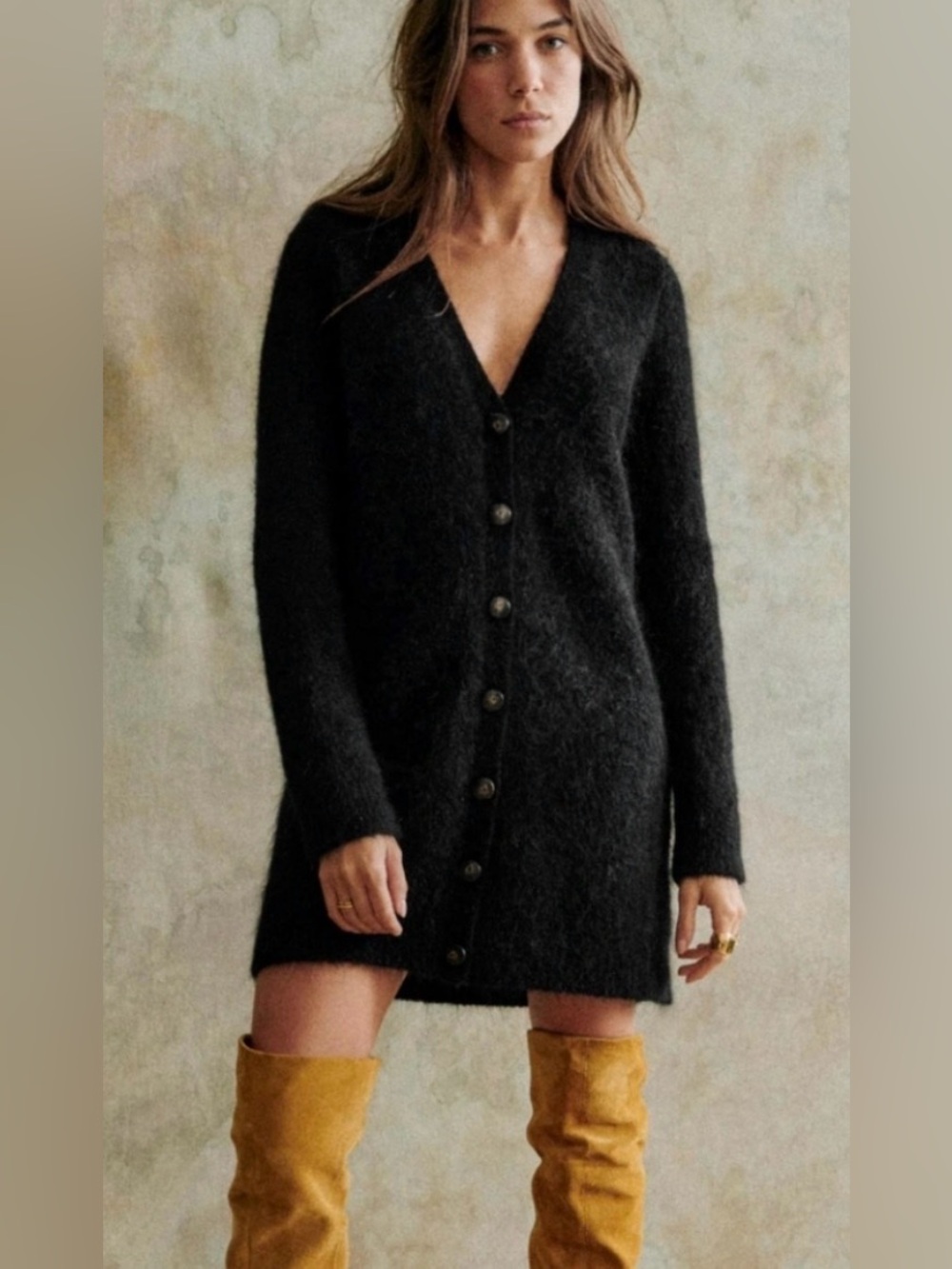 NWOT Sezane Junie Wool Mohair Long Sleeve Button Down Sweater Dress